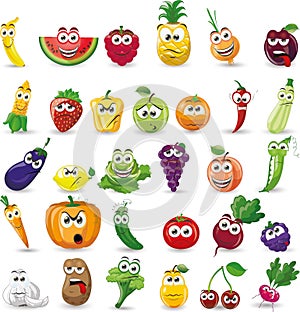 Cartoon vegetables and fruits,vector