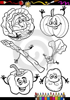 Cartoon vegetables set for coloring book