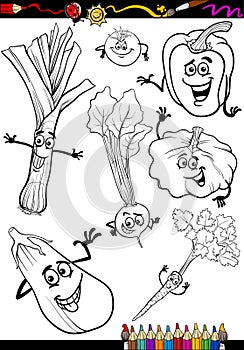 Cartoon vegetables set for coloring book