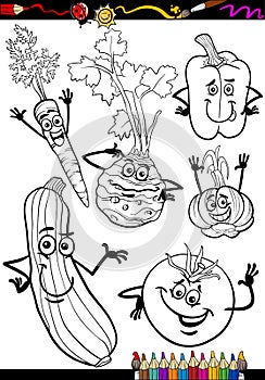 Cartoon vegetables set for coloring book