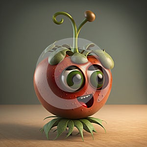 A cartoon vegtable character with big eyes and a smile