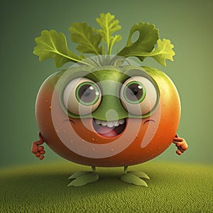 A cartoon vegtable character with big eyes and a smile