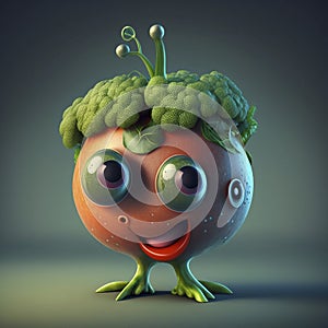 A cartoon vegtable character with big eyes and a smile