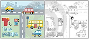 Cartoon of vehicles in the city road