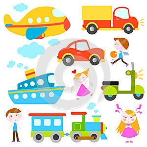 Cartoon vehicles and kids