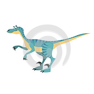 Cartoon velociraptor. Flat simple style carnivore dinosaur. Jurassic world predator animal. Vector illustration for kid education