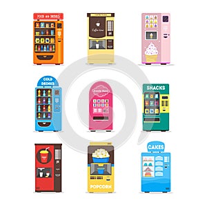 Cartoon Vending Machine Set. Vector