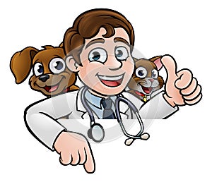Cartoon Vet Cat and Dog Characters Sign