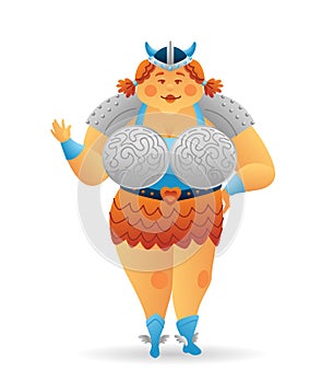 Cartoon viking fat woman character. Funny caricature cartoon. Vector illustration isolated