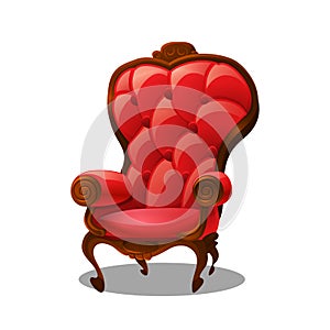 Cartoon vintage red armchair isolated on white background.