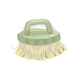 Cartoon vintage trendy icon of cleaning bristle brush. Housework vector simple gradient icon. green handle.