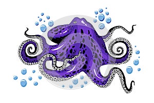 Cartoon violet purple octopus clip-art isolated on white background illustration