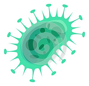 Cartoon virus cell. Green contagious infection microbe