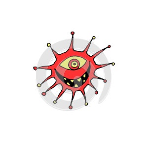 Cartoon virus character illustration on white background. Isolated character, icon, monster, microbe, pathogen