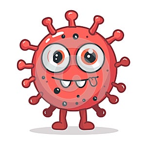 Cartoon virus character red cute smiling isolated white background. Funny microbe pathogen vector photo