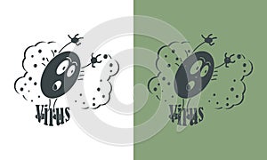 Cartoon virus. Vector retro illustration in two variants