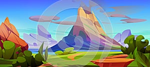 Cartoon volcano, prehistoric landscape background