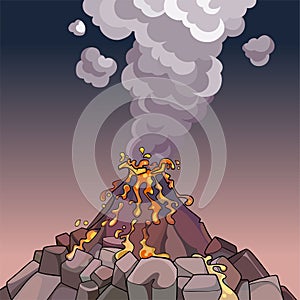 Cartoon volcano spewing lava and smoke