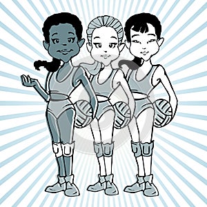 Cartoon of Volleyball girls or young woman photo