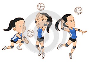 Cartoon Volleyball player in different poses. photo