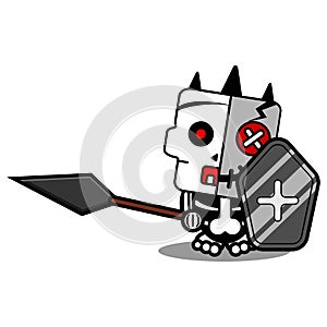 Cartoon voodoo bone doll mascot shield and spear