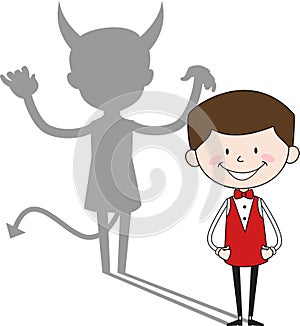 Cartoon Waiter Caterer - Devil person Standing with Fake Smile