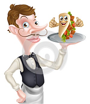 Cartoon Waiter and Thumbs Up Kebab