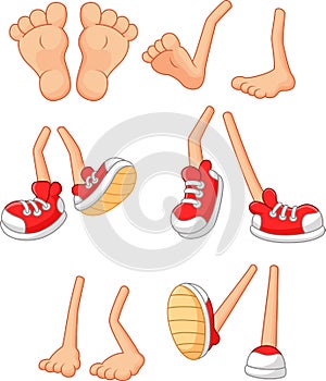 Cartoon walking feet on stick legs in various positions