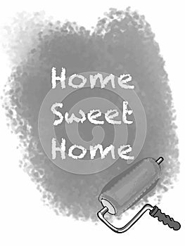 Cartoon wall roller brush illustration and sweet home text drawing