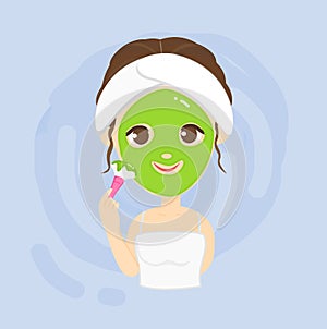 Cartoon wash the face and care skin.