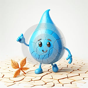 Cartoon of water drop on dry land. World Environmental Education Day. AI generated