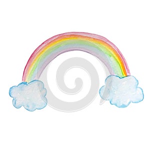 Cartoon Watercolor Colorful Rainbow With Clouds