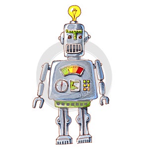 Cartoon watercolor doodle robot