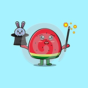 cartoon watermelon magician with bunny character