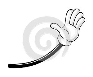 Cartoon Waving Hand and Comic Arm with Five Fingers in White Glove Gesturing Vector Illustration