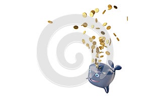 A cartoon whale and gold.3D illustration.