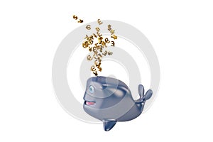 A cartoon whale and gold.3D illustration.