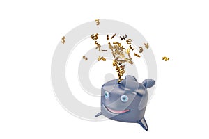 A cartoon whale and gold.3D illustration.