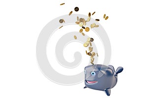 A cartoon whale and gold.3D illustration.