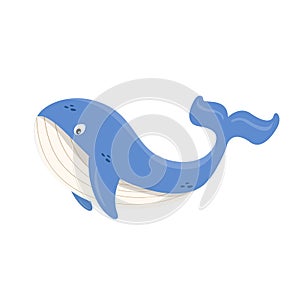 Cartoon whale isolated on white background. Cute whale.