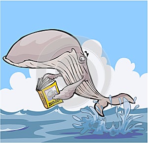 Cartoon Whale reading Zoology textbook. photo