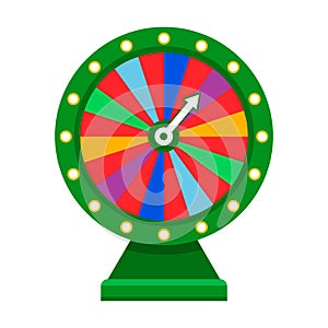 Cartoon wheel fortune lottery design element. Spinning lucky fortune isolated on white. Vector illustration