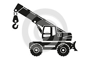 Cartoon wheel telescopic crane silhouettes. Heavy machinery for construction and mining