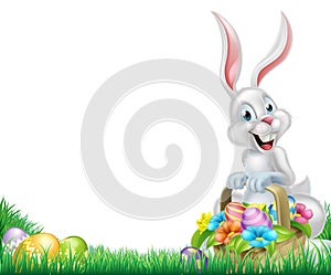 Cartoon White Easter Bunny Egg Basket