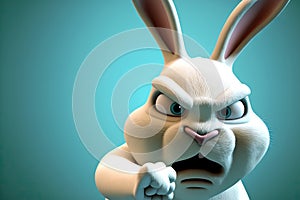 A cartoon white Easter bunny points