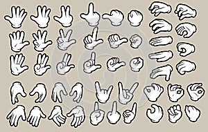 Cartoon white human hands in gloves gesture set photo