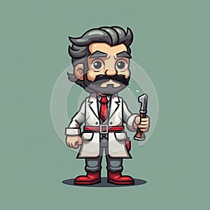 Cartoon Whitecoat Man With Scissors: 2d Game Art And Industrial Design