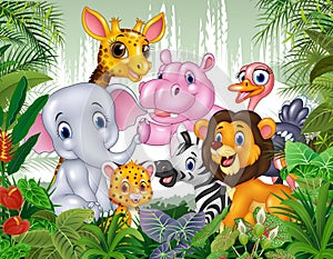 Cartoon wild animal in the jungle