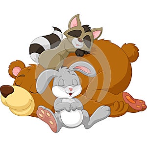 Cartoon wild animal sleeping together