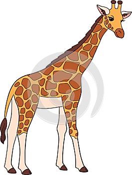Cartoon wild animals. Big kind giraffe with long neck stands and smiles